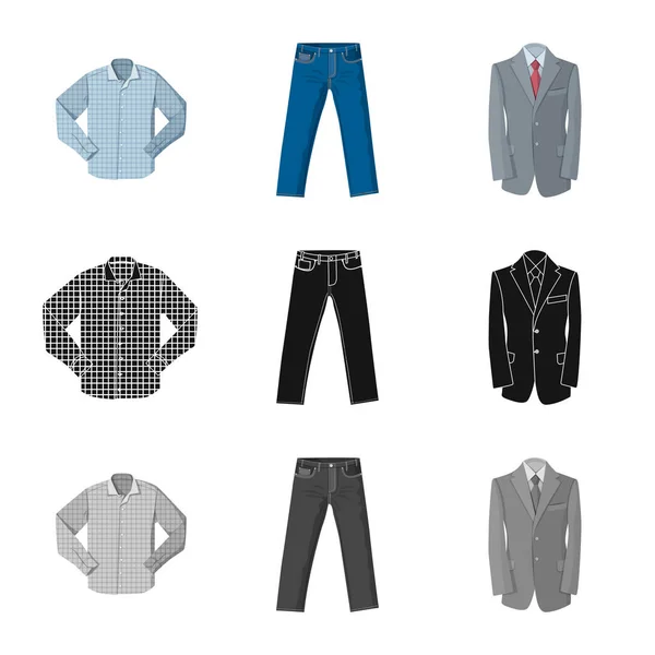 Ontwerp van de vector van mens en kleding pictogram. Collectie van mens en slijtage aandelensymbool voor web. — Stockvector