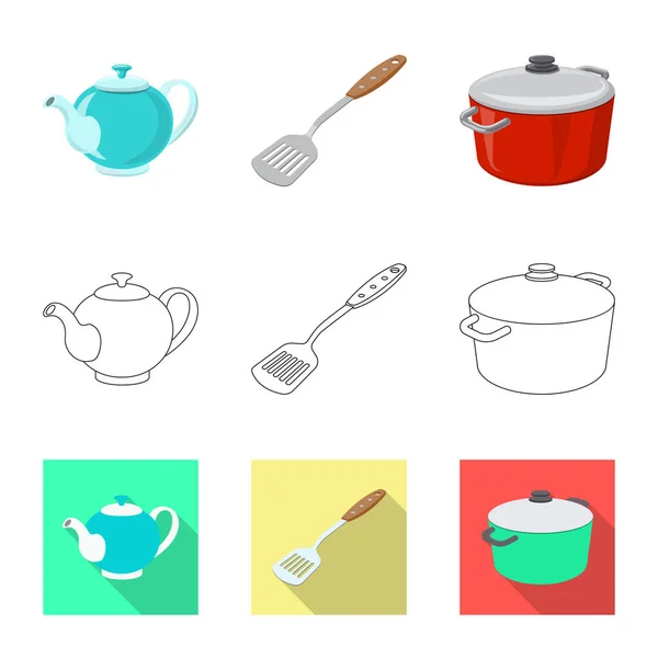 Vectorillustratie van keuken en cook logo. Set van keuken- en apparatenbouw vector pictogram voor voorraad. — Stockvector