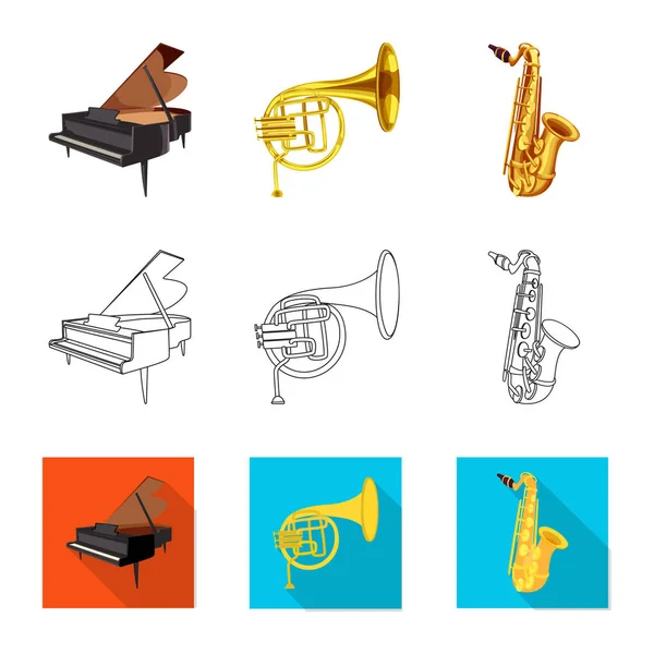 Design vettoriale della musica e logo sintonizzare. Serie di illustrazioni vettoriali di musica e strumenti . — Vettoriale Stock