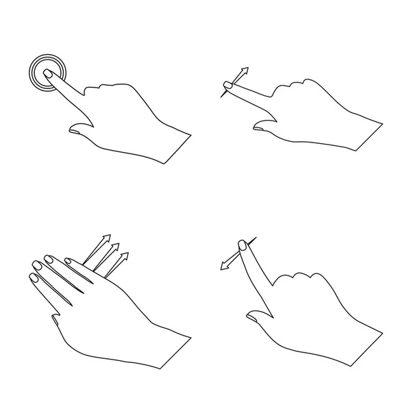 Design vetorial de tela sensível ao toque e símbolo de mão. Conjunto de tela sensível ao toque e ilustração vetorial de estoque de toque . — Vetor de Stock