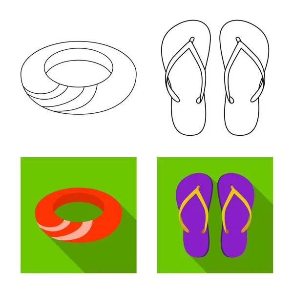 Illustrazione vettoriale delle attrezzature e logo del nuoto. Set di attrezzature e icona vettoriale di attività per magazzino . — Vettoriale Stock