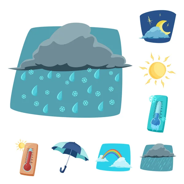 天候および気候のロゴのベクター イラストです。株式の天気と雲のベクトル アイコンのセット. — ストックベクタ