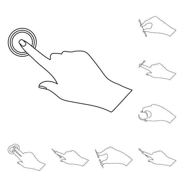 Vectorillustratie van touchscreen en hand symbool. Set van touchscreen en touch aandelensymbool voor web. — Stockvector