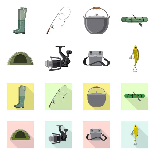 Vektordesign von Fisch und Fischersymbol. Sammlung von Fischen und Ausrüstung Vektor-Symbol für Lager. — Stockvektor