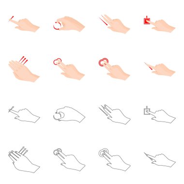 Dokunmatik ve el logosu yalıtılmış nesne. Dokunmatik ekran ve dokunmatik hisse senedi vektör çizim topluluğu.