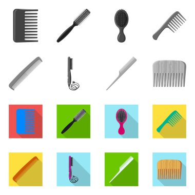 Fırça ve saç simgesi yalıtılmış nesne. Fırça ve saç fırçası hisse senedi vektör çizim seti.