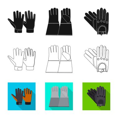 Eldiven ve kış logo vektör tasarımı. Hisse senedi için eldiven ve ekipman vektör simge kümesi.