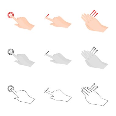 Dokunmatik ekran tasarımı vektör ve el işareti. Dokunmatik ekran ayarla ve stok vektör çizim değmek.