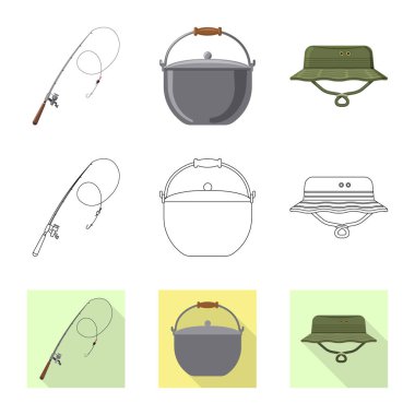 Balık ve balık tutma simge vektör tasarımı. Web için balık ve ekipman hisse senedi simgesi kümesi.