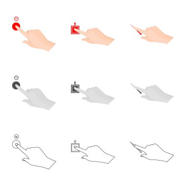 Dokunmatik ve el simgesi yalıtılmış nesne. Dokunmatik ekran ayarla ve hisse senedi simgesi web için dokunmatik.