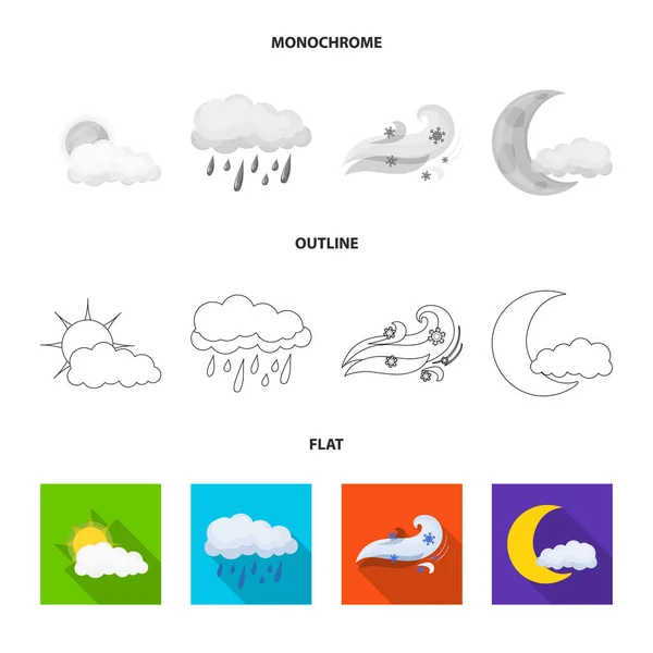 Vektordarstellung von Wetter und Wetterzeichen. Set von Wetter- und Anwendungssymbol für das Web. — Stockvektor