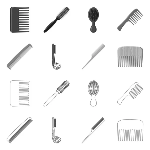 Diseño vectorial del cepillo y el icono del cabello. Conjunto de cepillo y cepillo de pelo vector de ilustración . — Vector de stock