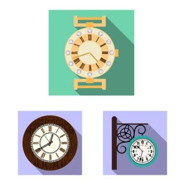 Saat ve saat logo yalıtılmış nesne. Hisse senedi için saat ve daire vektör simge topluluğu.