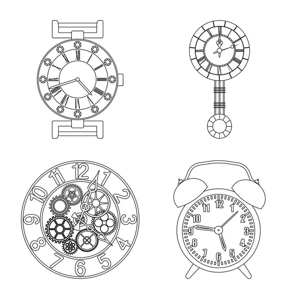 시계 및 시간 로고의 벡터 디자인입니다. 웹에 대 한 클록 및 원 주식 기호 집합. — 스톡 벡터