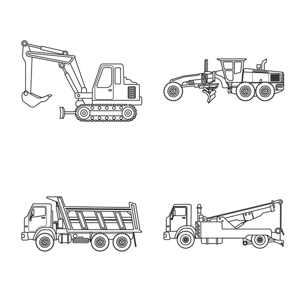 Progettazione vettoriale del logo di costruzione e costruzione. Serie di illustrazione vettoriale del parco macchine e di costruzione . — Vettoriale Stock
