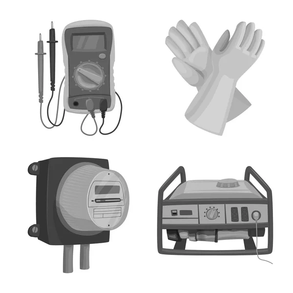 Illustrazione vettoriale di elettricità e segno elettrico. Set di icone vettoriali dell'energia elettrica e dell'energia per magazzino . — Vettoriale Stock