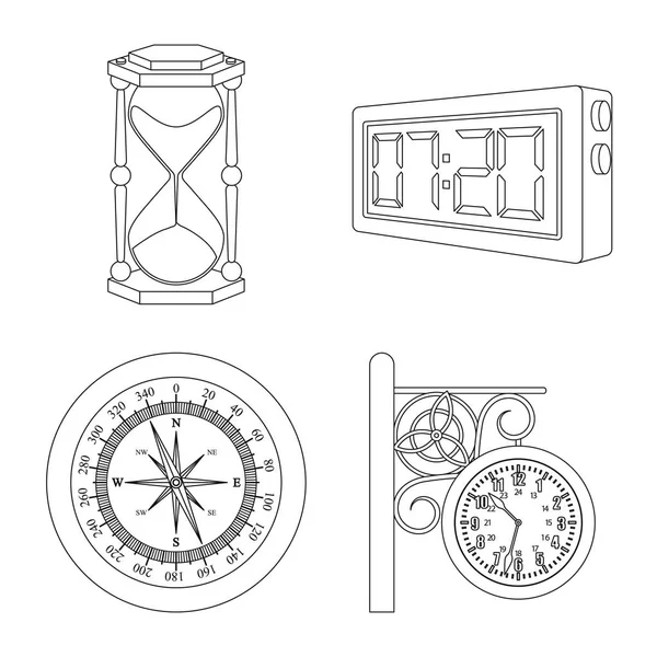 Progettazione vettoriale dell'orologio e del segno orario. Raccolta di orologio e cerchio stock vettoriale illustrazione . — Vettoriale Stock