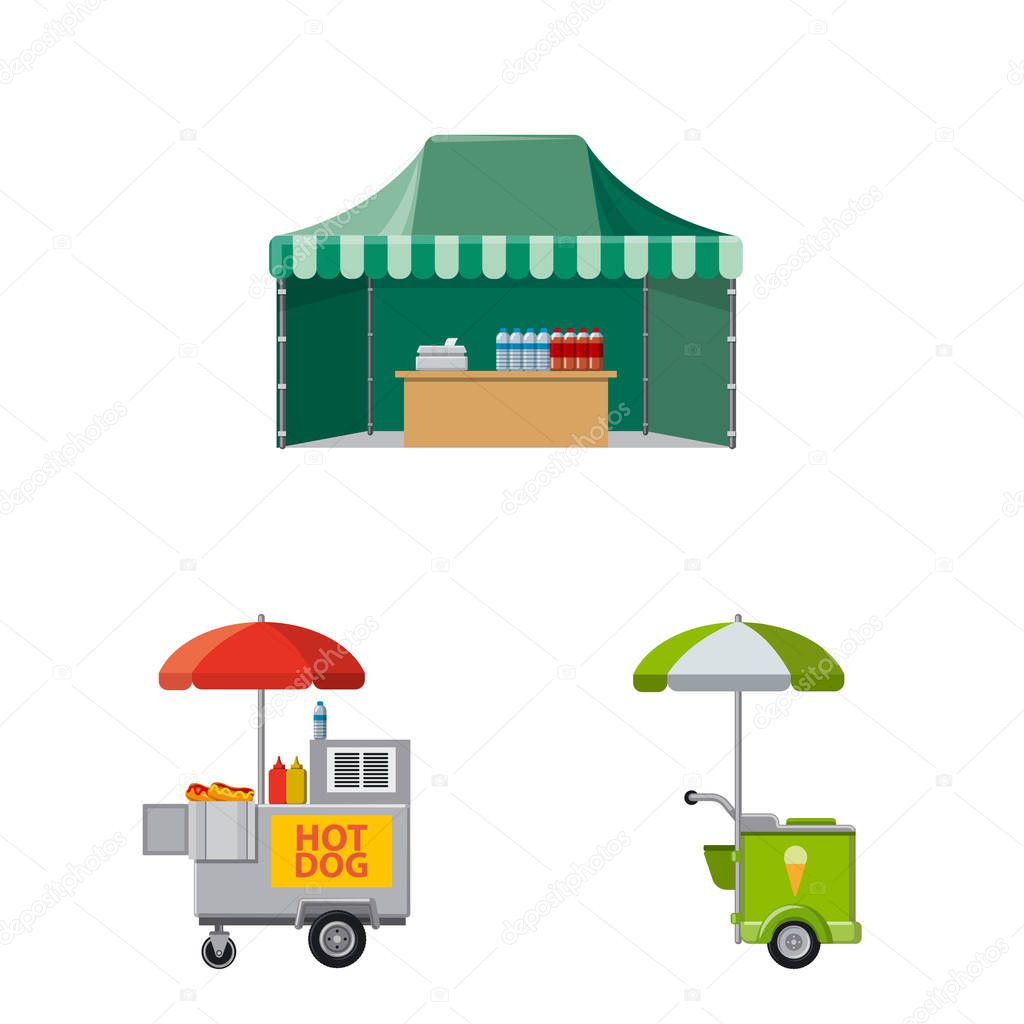 Vector illustration of market and exterior icon. Set of market and food stock symbol for web.