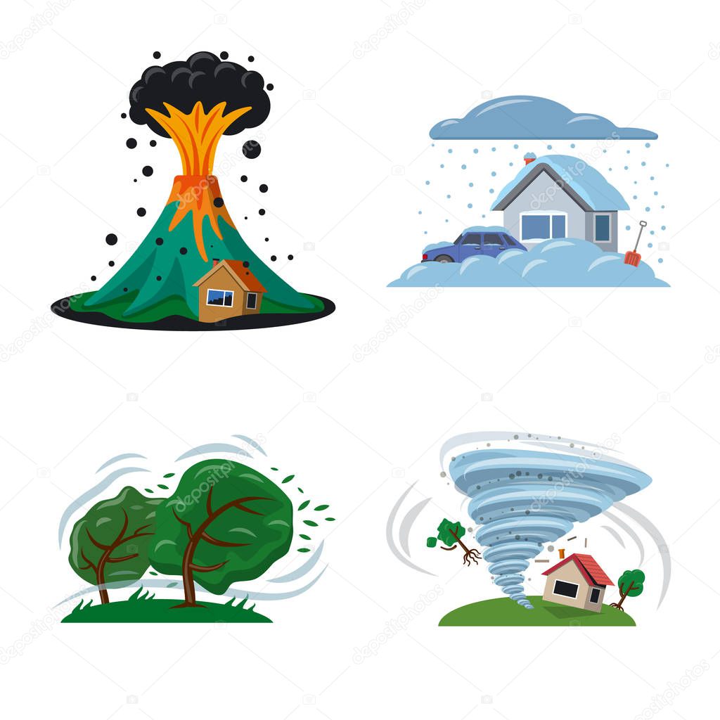 Isolated object of natural and disaster logo. Set of natural and risk vector icon for stock.