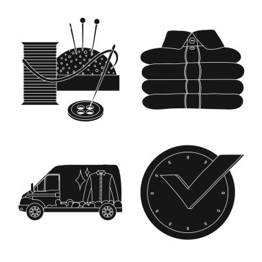 Çamaşırhane ve temiz işareti vektör tasarımı. Hisse senedi için çamaşır ve giysi vektör simge kümesi.