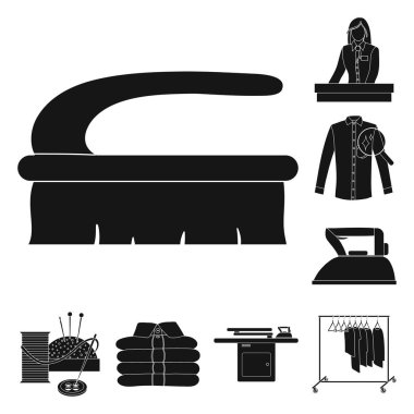 Çamaşırhane ve temiz sembol yalıtılmış nesne. Hisse senedi için çamaşır ve giysi vektör simge kümesi.