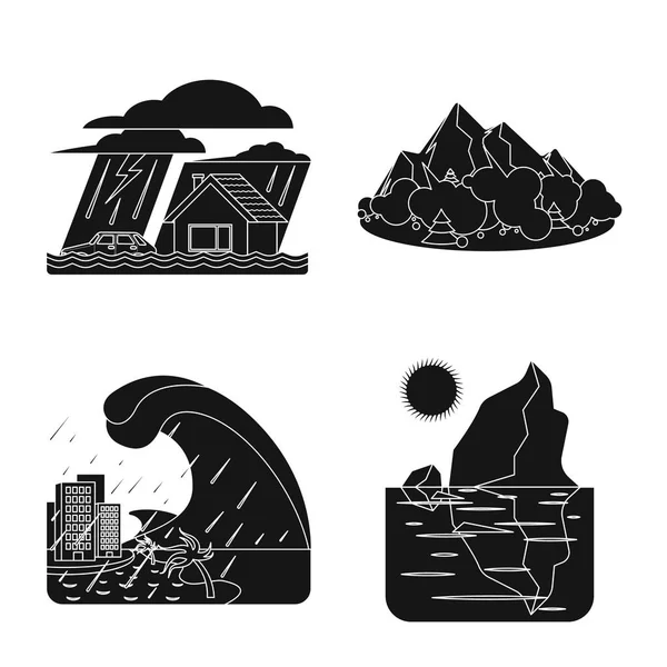 Diseño vectorial del icono natural y del desastre. Conjunto de ilustración de vectores naturales y de riesgo . — Archivo Imágenes Vectoriales