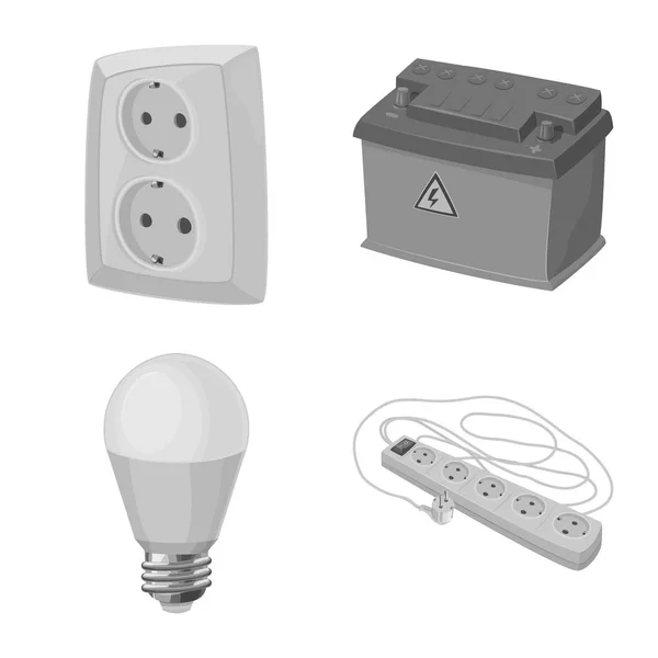 Vektorillustration von Elektrizität und elektrischem Symbol. Satz von Strom- und Energiesparsymbolen für das Web. — Stockvektor