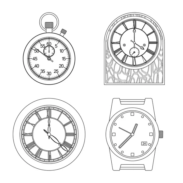 Vektorillustration der Uhr und des Zeitzeichens. Set von Uhr und Kreis Aktiensymbol für Web. — Stockvektor