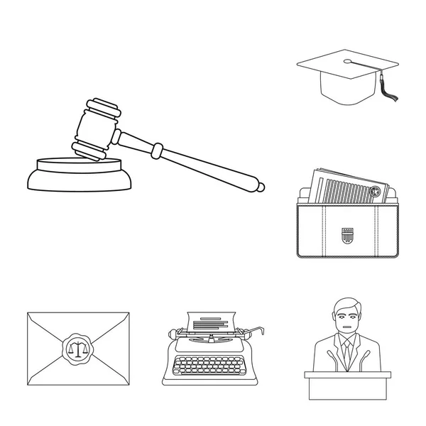 Objeto de ley aislado y firma de abogado. Conjunto de ley y símbolo de acciones de justicia para web . — Vector de stock