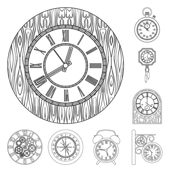 시계 및 시간 로고의 벡터 디자인입니다. 웹에 대 한 클록 및 원 주식 기호 모음. — 스톡 벡터