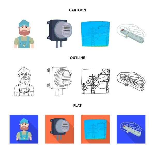 Vektorillustration av elektricitet och elektriska symbol. Uppsättning av el- och energi aktiesymbol för webben. — Stock vektor