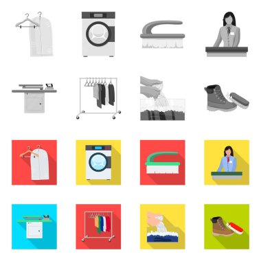 Çamaşırhane ve temiz simge vektör Illustration. Çamaşırhane ve giyim koleksiyonu vektör hisse senedi simgesi.