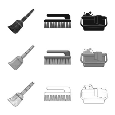 Temizlik ve servis simge vektör tasarımı. Hisse senedi için temizlik ve ev vektör simge kümesi.