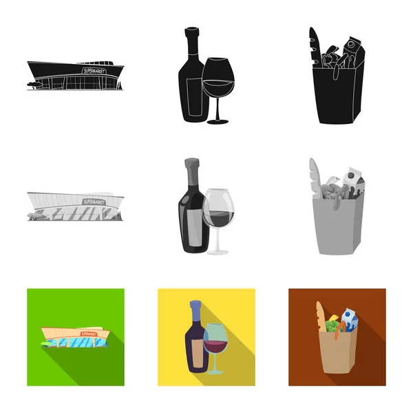 Isolerade objekt av mat och dryck tecken. Insamling av mat och store vektor-ikonen för lager. — Stock vektor