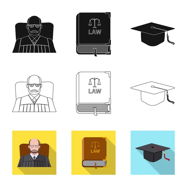 Ilustración vectorial de la ley y el icono del abogado. Conjunto de ley y símbolo de acciones de justicia para web . — Vector de stock