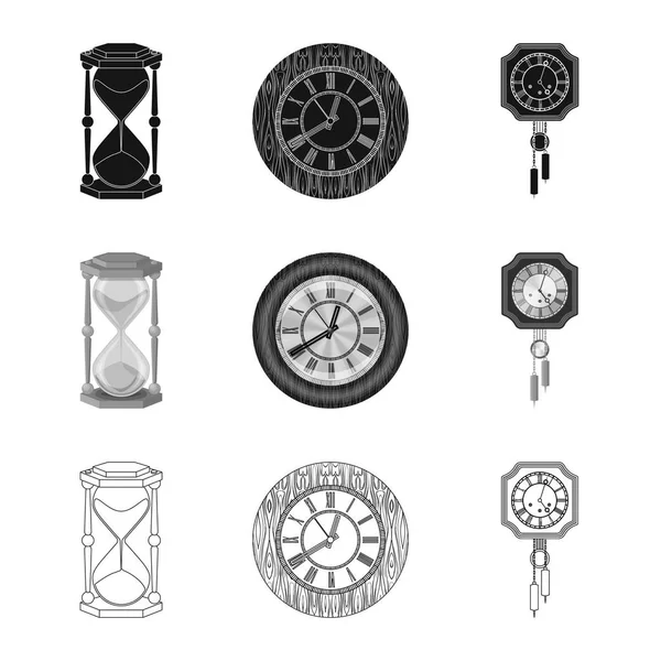 Ilustración vectorial del reloj y el símbolo de tiempo. Conjunto de reloj y círculo icono de vector para la acción . — Vector de stock