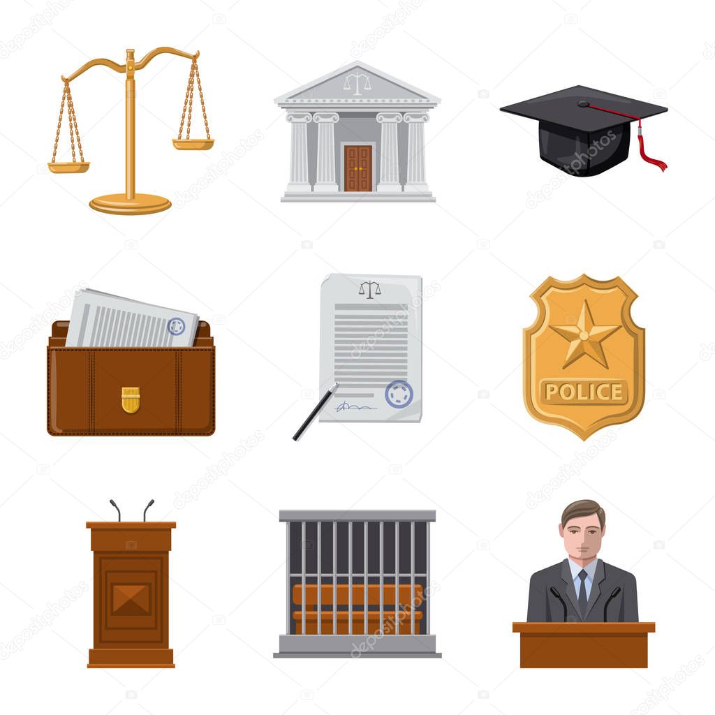 Vector illustration of law and lawyer symbol. Collection of law and justice stock vector illustration.