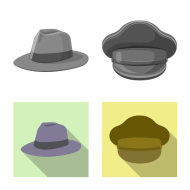 Şapkalar ve kap simge vektör Illustration. Şapkalar ve aksesuar hisse senedi vektör çizim.