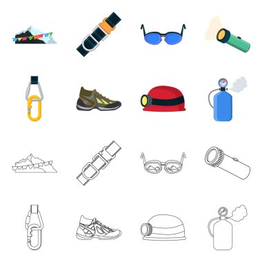 Dağcılık ve tepe simgesi yalıtılmış nesne. Kamp ve dağcılık topluluğu stok vektör çizim.