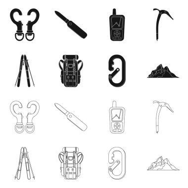 Dağcılık ve tepe simgesi yalıtılmış nesne. Dağcılık ve kamp stok vektör çizim.