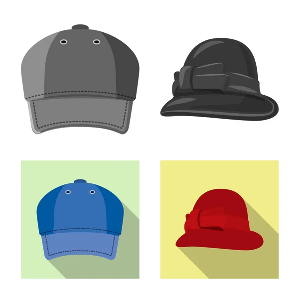 Projeto vetorial de headwear e sinal de tampa. Coleção de chapéus e acessórios ilustração vetorial . —  Vetores de Stock