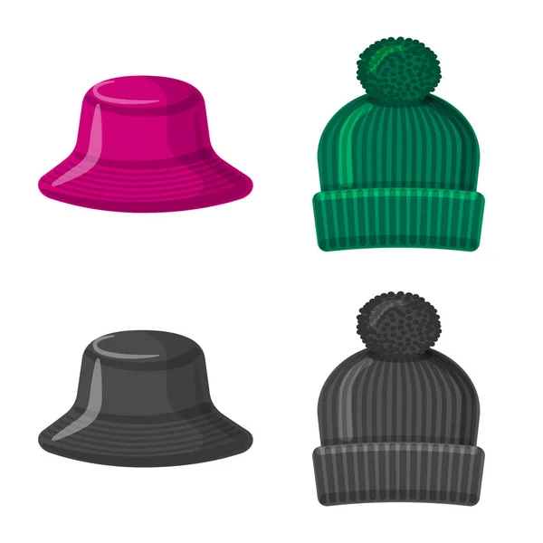 Ilustração vetorial de headwear e símbolo de boné. Conjunto de headwear e símbolo de estoque acessório para web . — Vetor de Stock