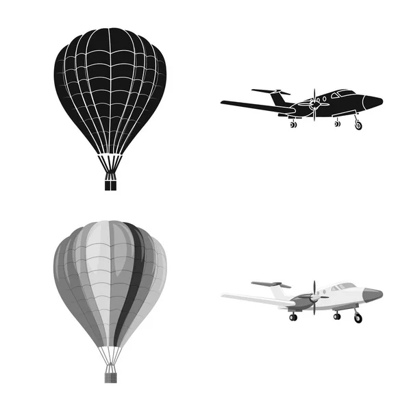Geïsoleerde object van vliegtuig en vervoer symbool. Set van vliegtuig en hemel voorraad vectorillustratie. — Stockvector