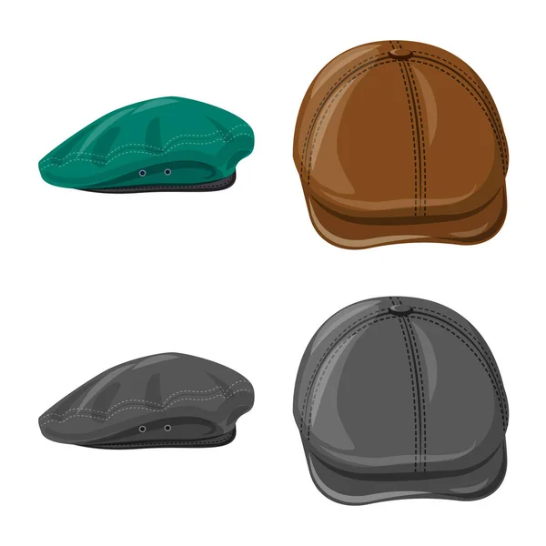 Isolierte Objekt der Kopfbedeckung und Mütze Zeichen. Kollektion von Kopfbedeckungen und Accessoires für das Web. — Stockvektor
