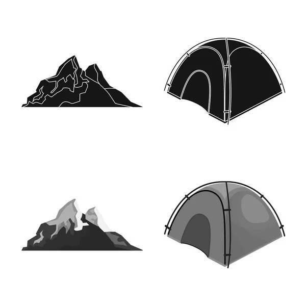 Vector illustration of mountaineering and peak sign. Set of mountaineering and camp stock vector illustration. — Stock Vector