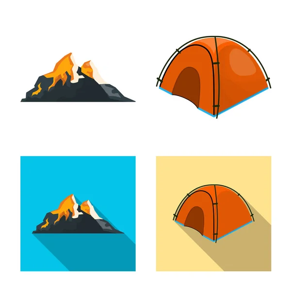 Vektor-Design von Bergsteigen und Gipfelzeichen. Sammlung von Bergsteigen und Camp-Vektor-Symbol für Lager. — Stockvektor