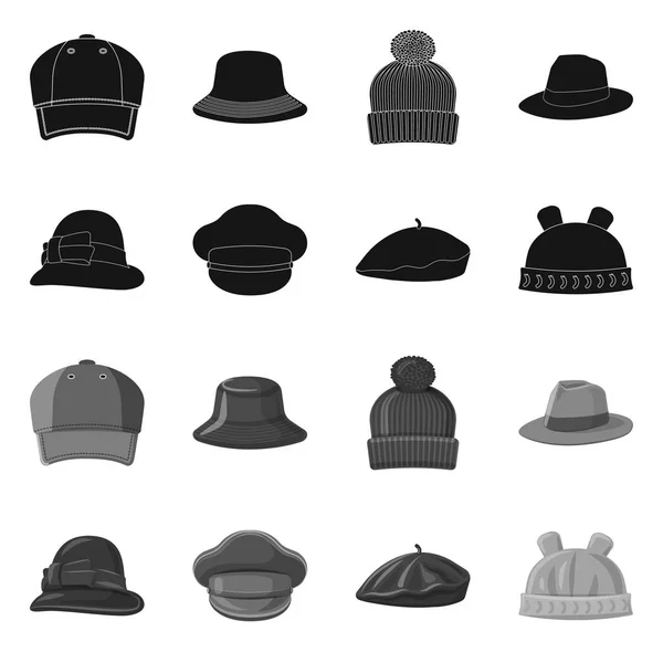 Objeto isolado de headwear e logotipo da tampa. Conjunto de headwear e símbolo de estoque acessório para web . — Vetor de Stock