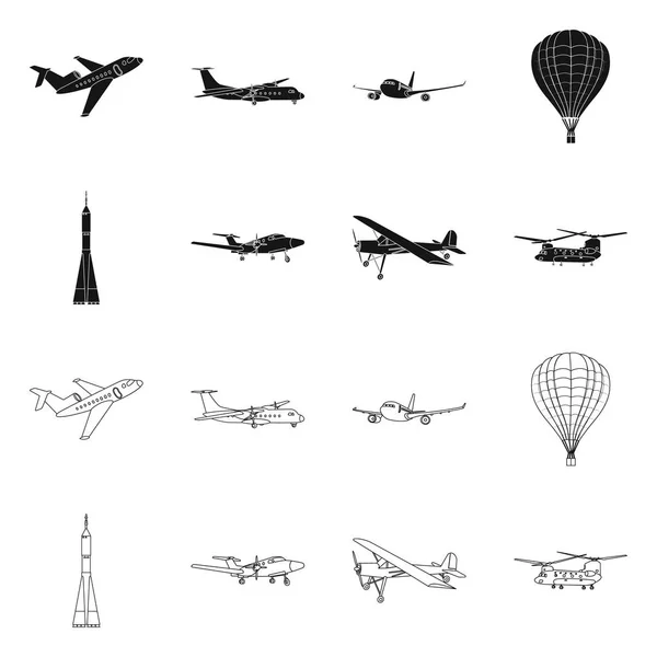 Ilustración vectorial de plano y símbolo de transporte. Conjunto de plano y cielo símbolo de stock para la web . — Archivo Imágenes Vectoriales