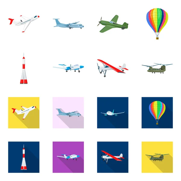 Vektorové ilustrace letadlo a dopravní značky. Kolekce letadla a obloha burzovní symbol pro web. — Stockový vektor