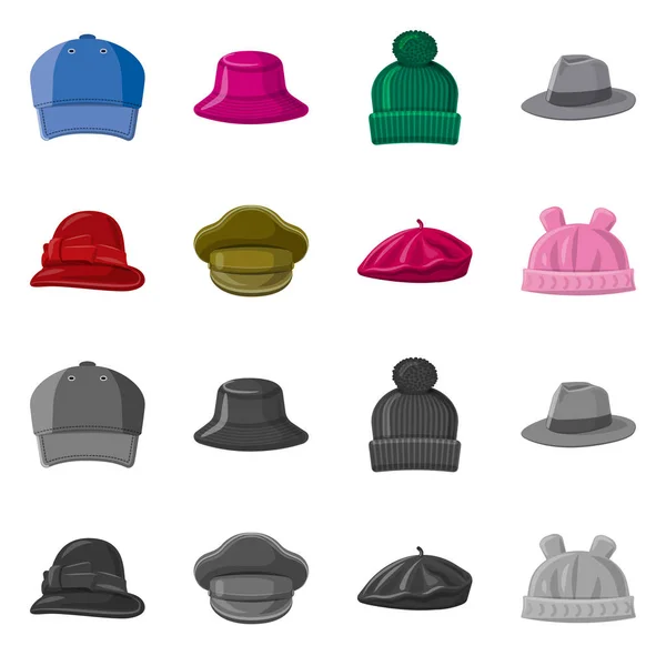 Objeto isolado do headwear e do sinal da tampa. Conjunto de chapéus e acessórios ilustração vetorial . — Vetor de Stock